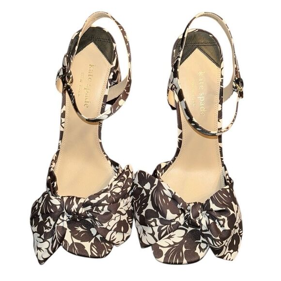 Kate Spade Black & White Print Ankle Strap Block Heel Bow Sandals(Size 11B) - Picture 3 of 10